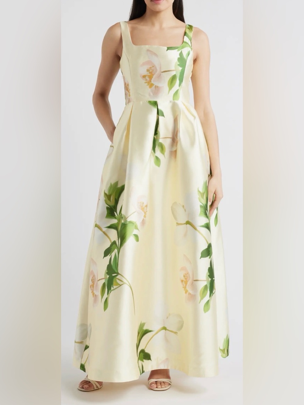New Julia Jordan Floral Mikado Fit & Flare Gown In Yellow Multi Size 4 $248